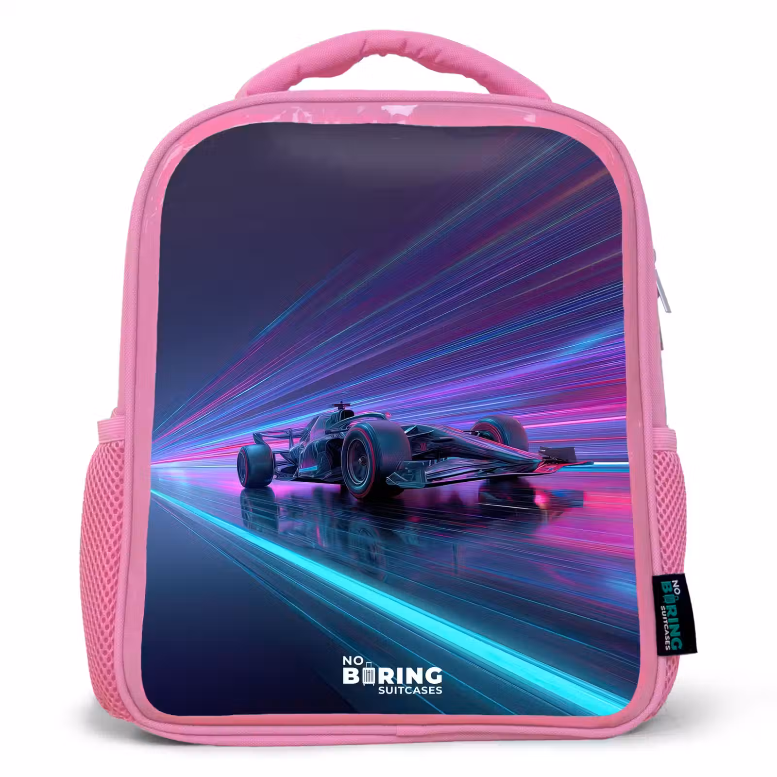 Kinderrugzak - Roze - Neon - Raceauto - Lichtstrepen - Paars — 1