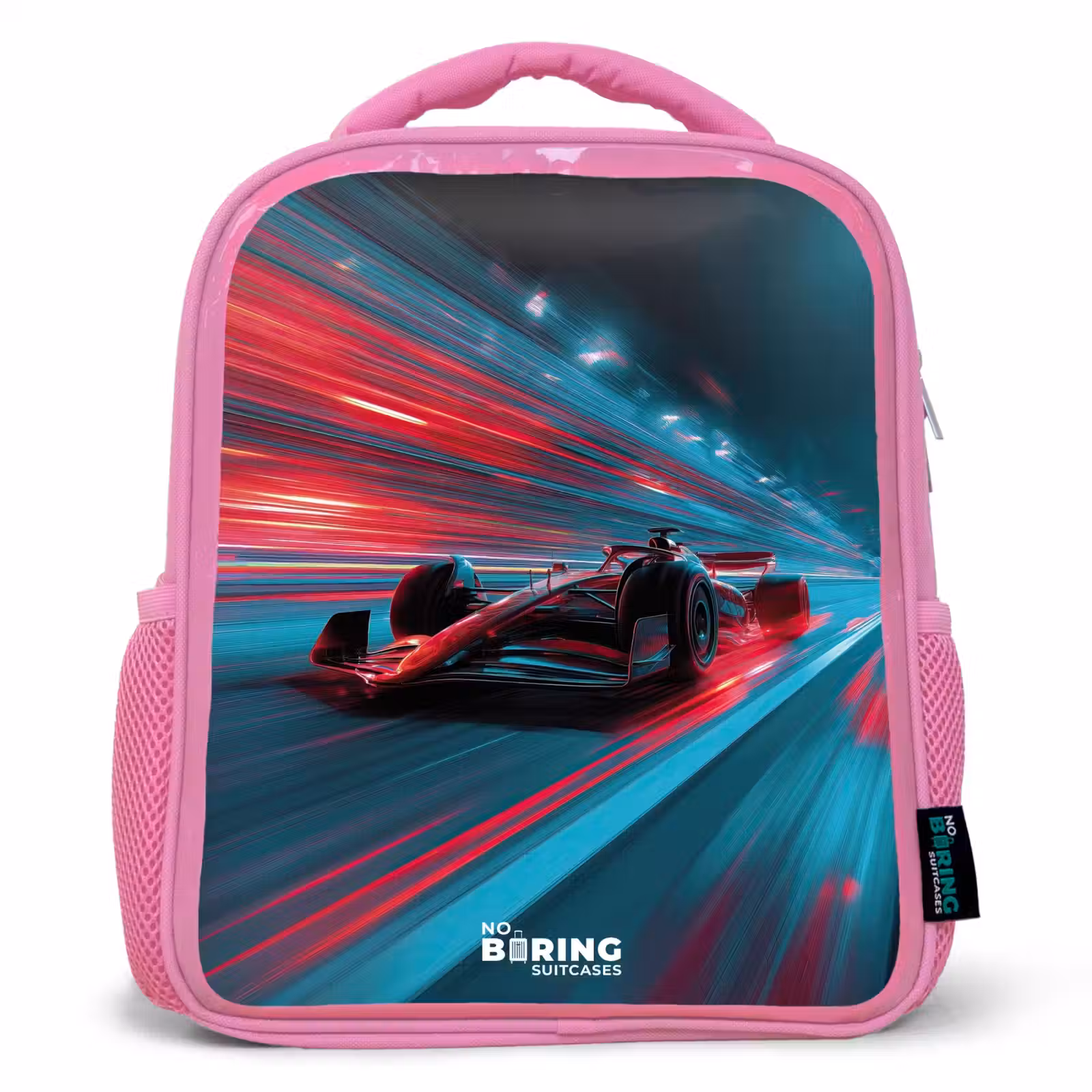 Kinderrugzak - Roze - Raceauto - Baan - Neon - Verlichting — 1