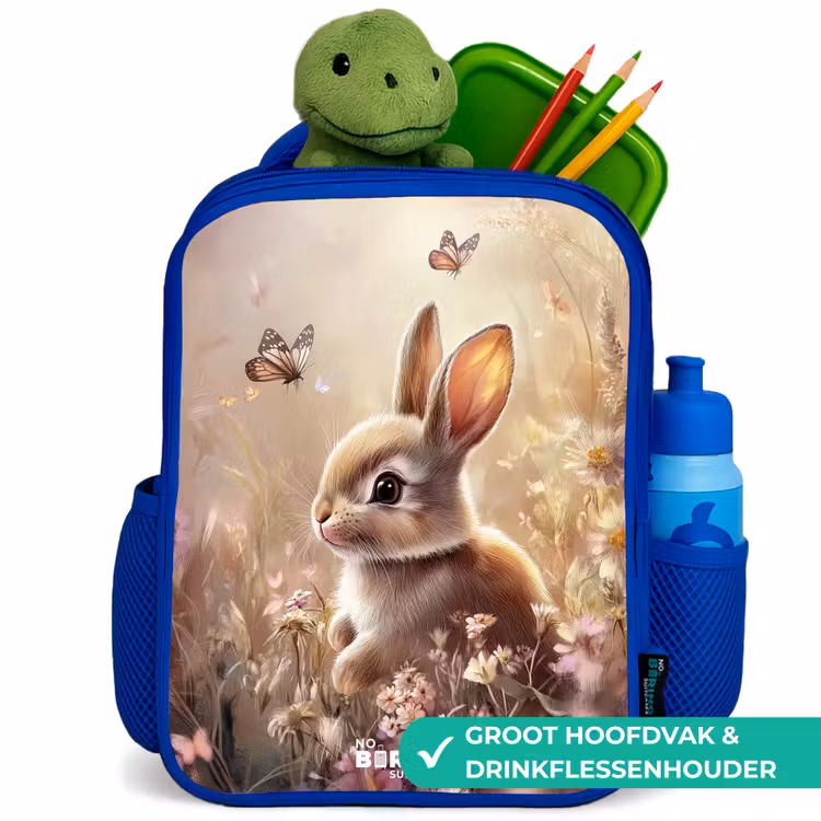 Kinderrugzak - Blauw - Bloemen - Bruin - Konijntje - Vlinder — 5