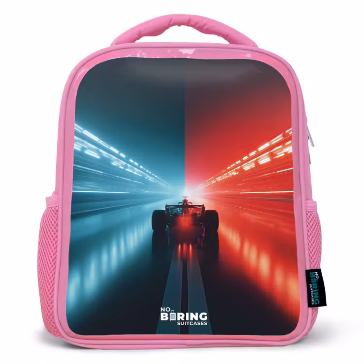 Kinderrugzak - Roze - Baan - Raceauto - Neon - Rood — 1