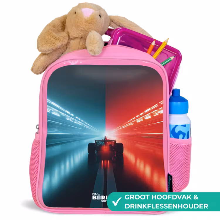 Kinderrugzak - Roze - Baan - Raceauto - Neon - Rood — 2