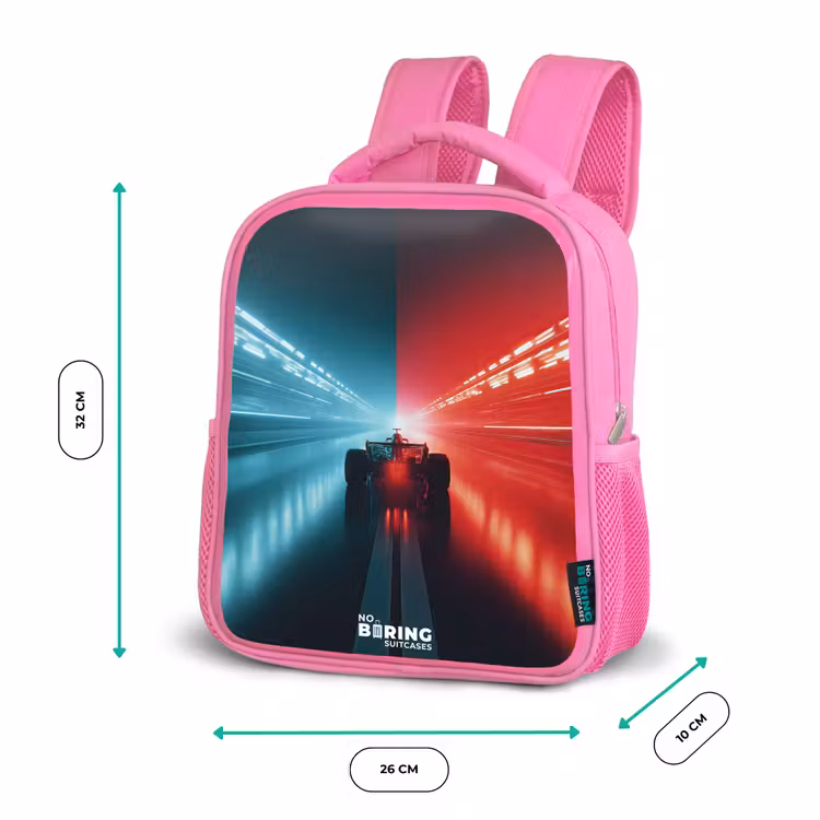 Kinderrugzak - Roze - Baan - Raceauto - Neon - Rood — 3