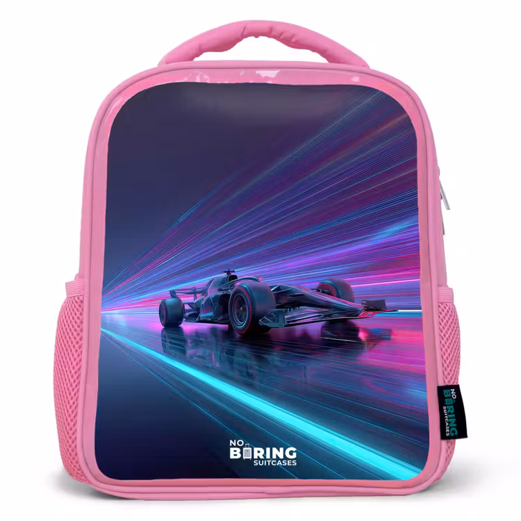 Kinderrugzak - Roze - Neon - Raceauto - Lichtstrepen - Paars — 1