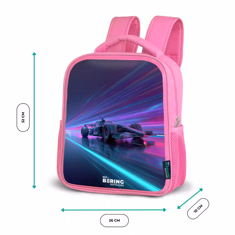 Kinderrugzak - Roze - Neon - Raceauto - Lichtstrepen - Paars — 3