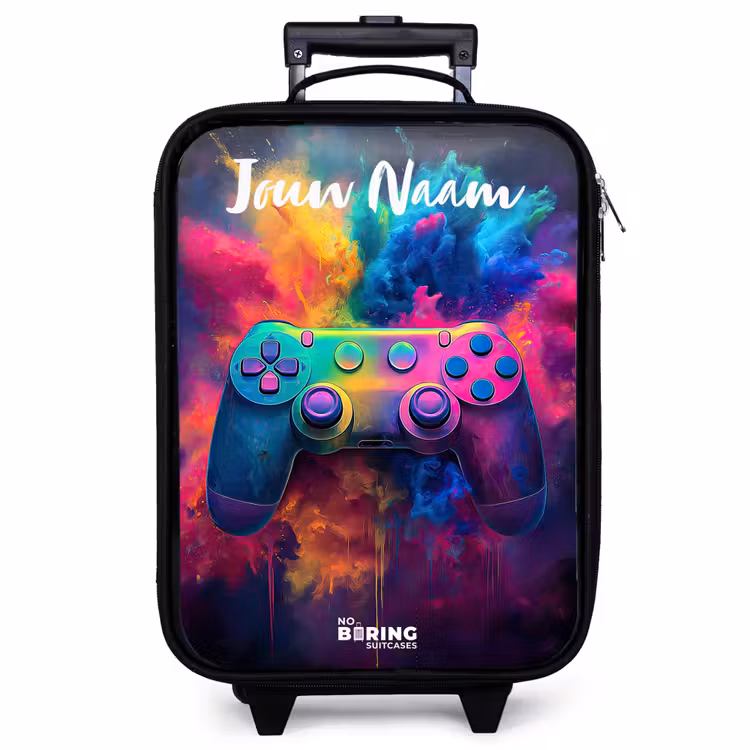 Kinderkoffer met naam - Zwart - Game - Controller - Kleurrijk - Explosie — 1