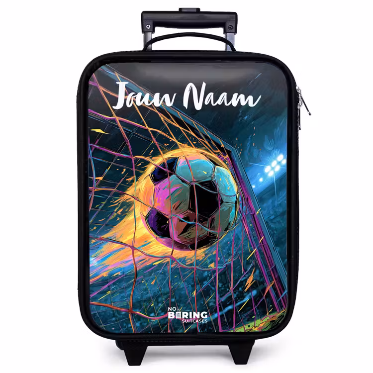 Kinderkoffer met naam - Zwart - Neon - Net - Voetbal - Kleurrijk — 1
