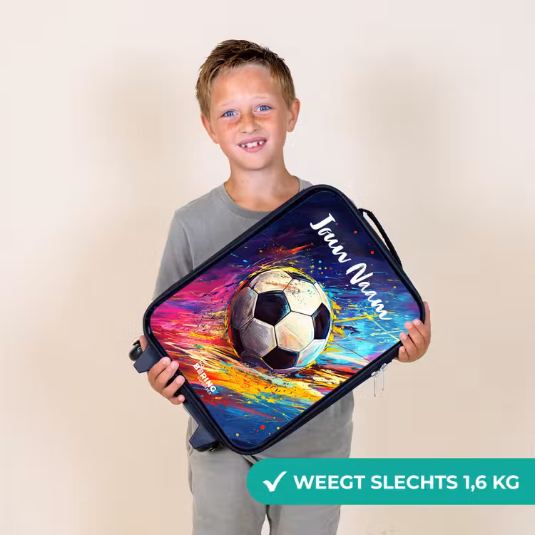 Kinderkoffer met naam - Zwart - Neon - Voetbal - Kleurrijk — 2