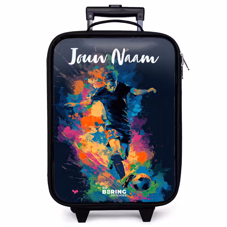 Kinderkoffer met naam - Zwart - Neon - Voetballer - Kleurrijk — 1