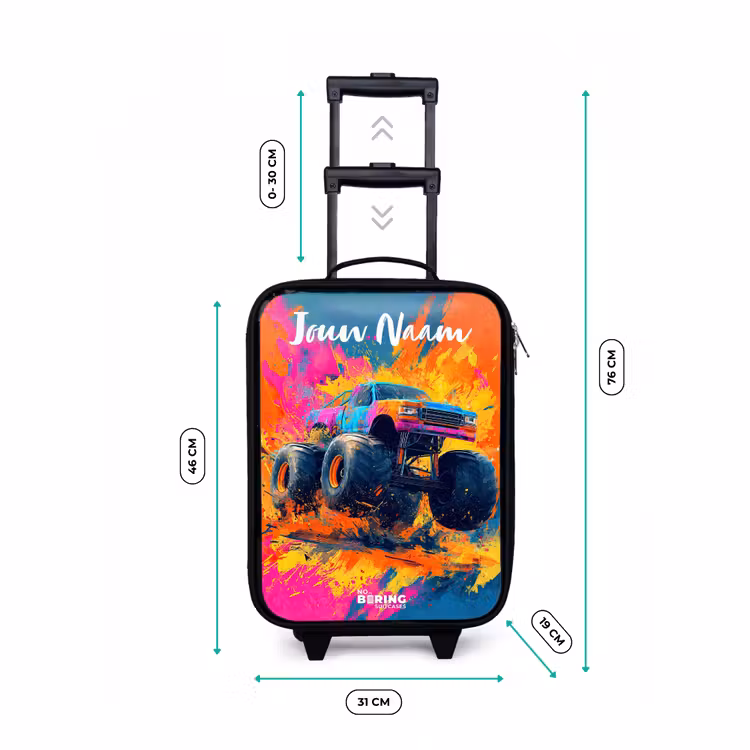 Kinderkoffer met naam - Zwart - Monstertruck - Abstract - Verfspatten - Kleurrijk — 6
