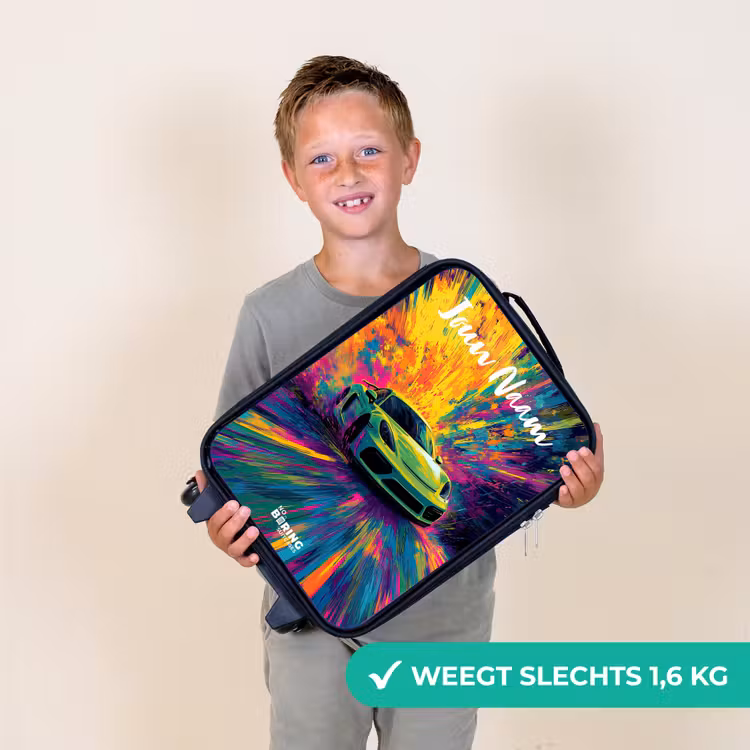 Kinderkoffer met naam - Zwart - Sportauto - Groen - Verfstrepen - Kleuren — 2