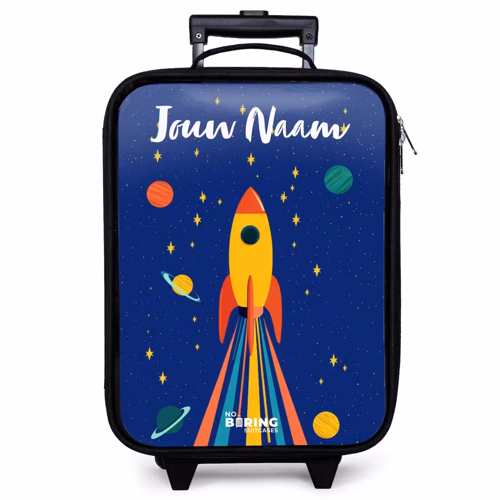 Kinderkoffer met naam - Zwart - Raket - Sterren - Planeet - Ruimte — 1
