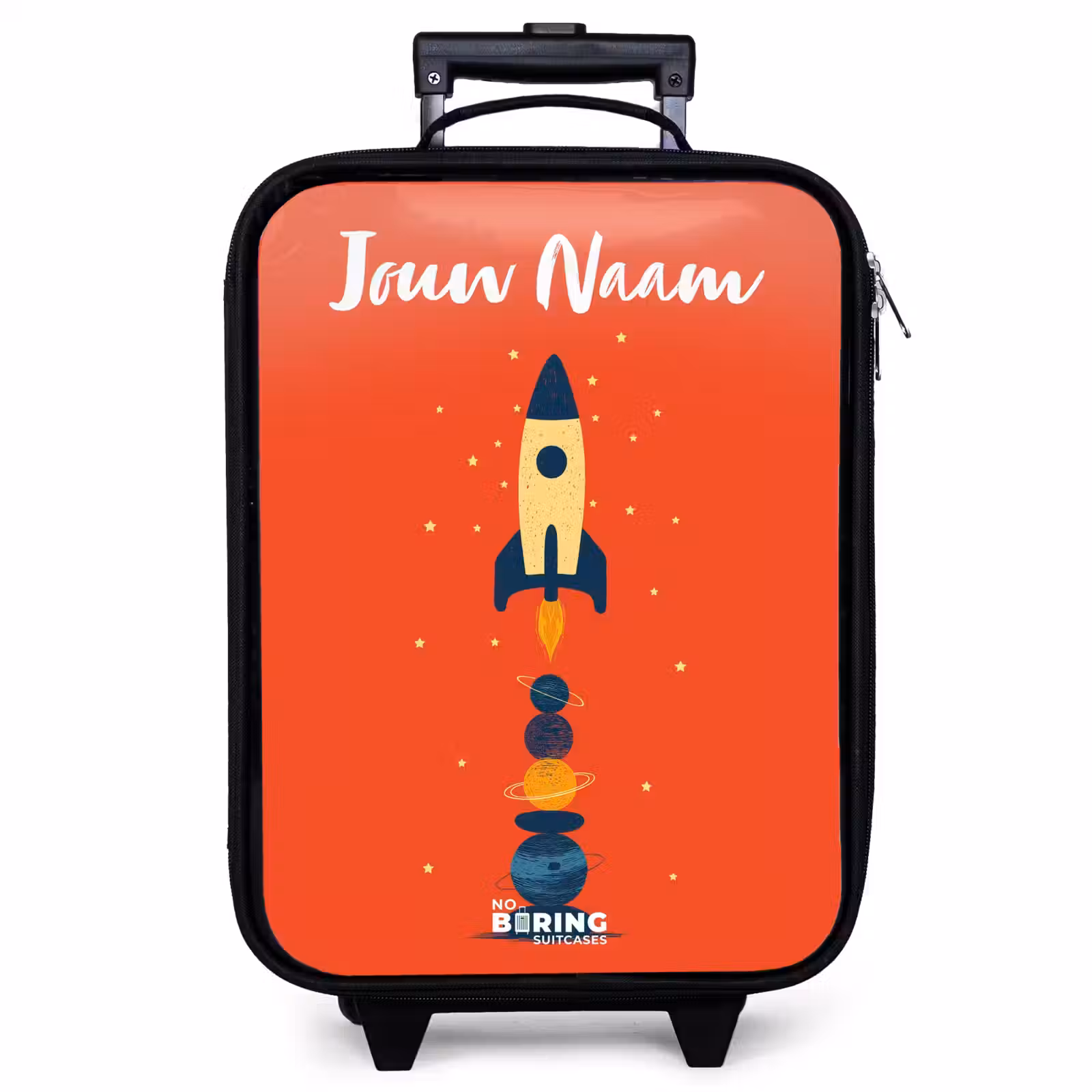 Kinderkoffer met naam - Zwart - Raket - Sterren - Planeten — 1