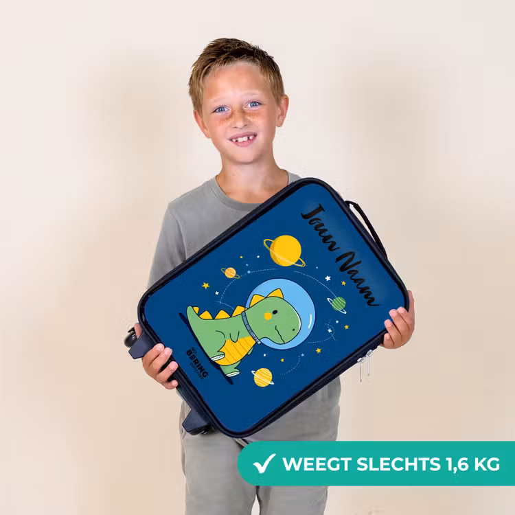 Kinderkoffer met naam - Zwart - Dino - Planeet - Ster - Blauw — 2