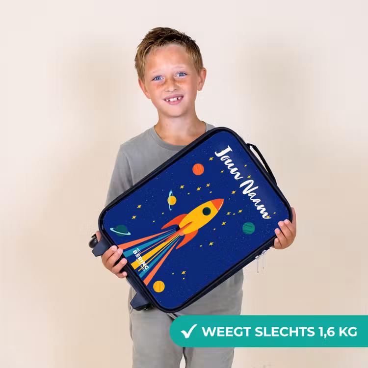 Kinderkoffer met naam - Zwart - Raket - Sterren - Planeet - Ruimte — 2