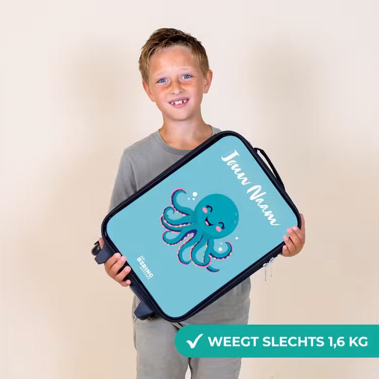 Kinderkoffer met naam - Zwart - Octopus - Water - Blauw — 2