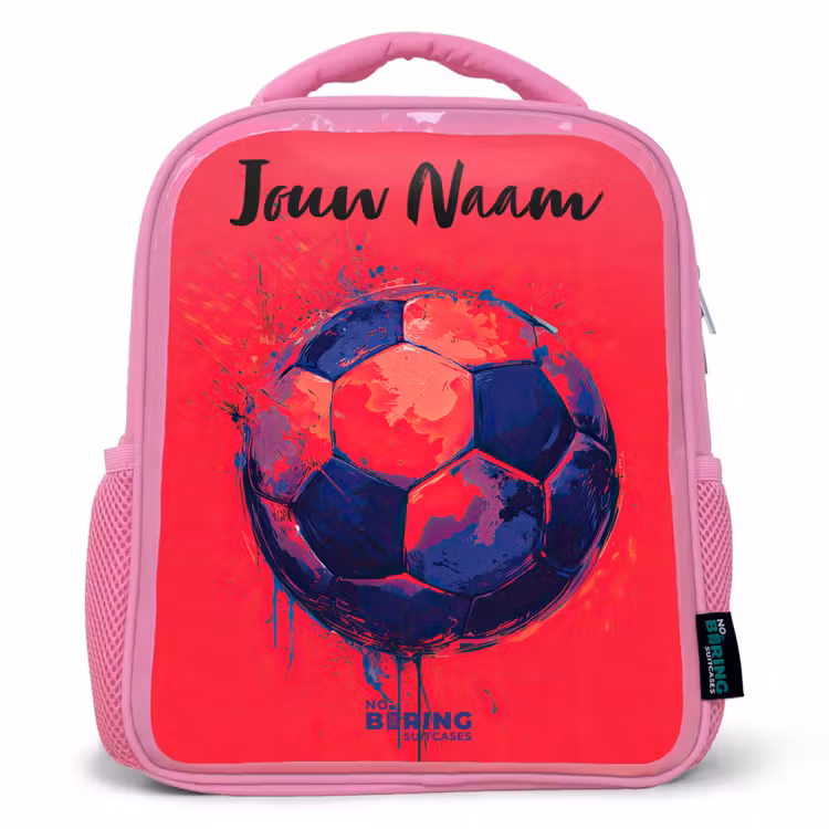 Kinderrugzak met naam - Roze - Voetbalvibes - Verf - Blauw - Rood — 1