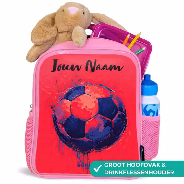 Kinderrugzak met naam - Roze - Voetbalvibes - Verf - Blauw - Rood — 2