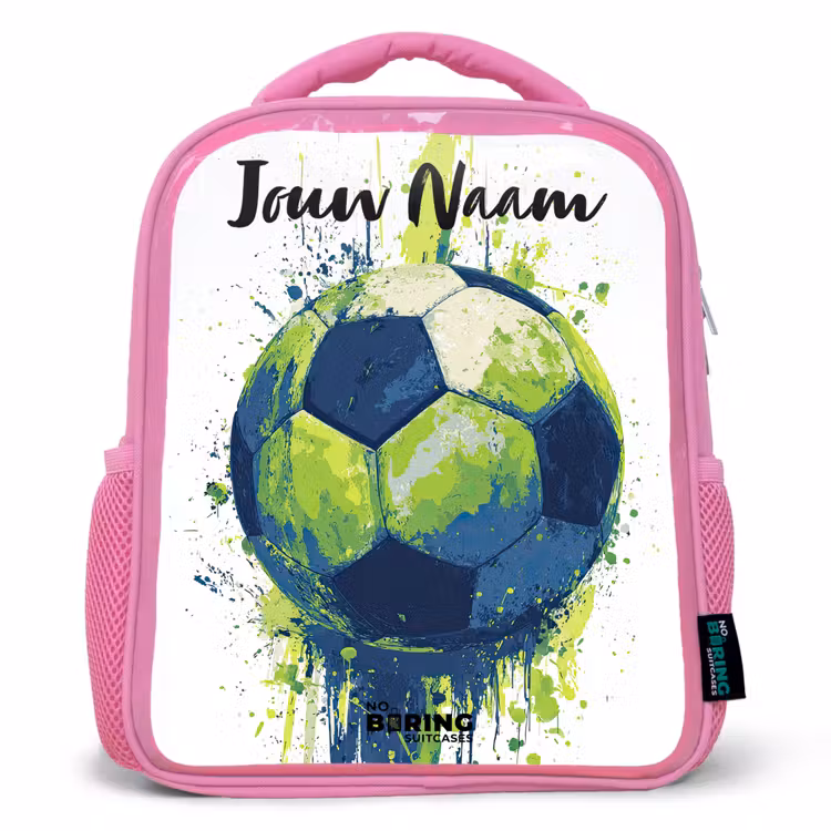 Kinderrugzak met naam - Roze - Voetbalvibes - Verf - Groen - Blauw — 1