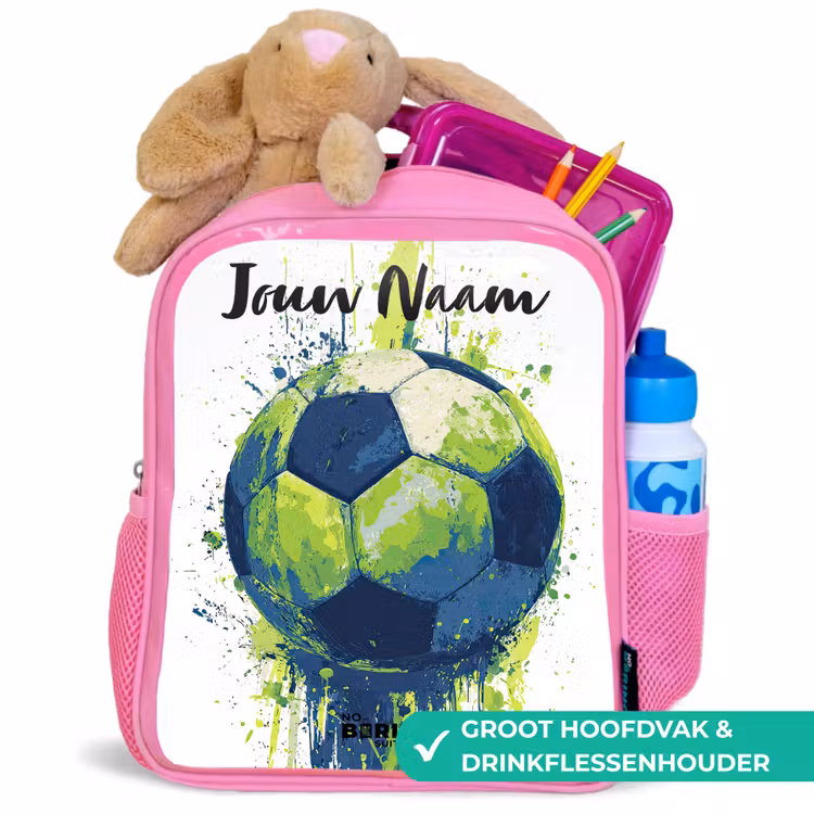 Kinderrugzak met naam - Roze - Voetbalvibes - Verf - Groen - Blauw — 2