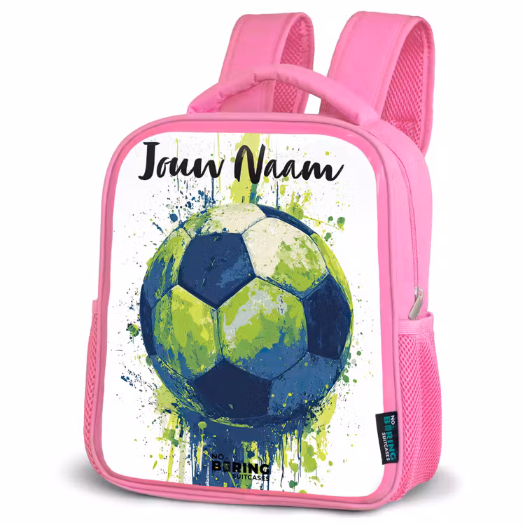 Kinderrugzak met naam - Roze - Voetbalvibes - Verf - Groen - Blauw — 6