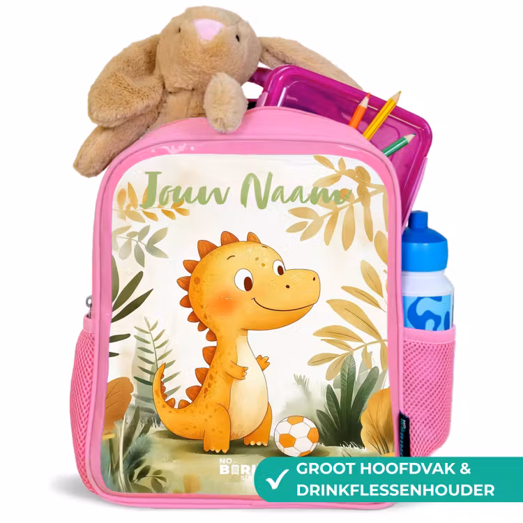 Kinderrugzak met naam - Roze - Dino - Voetbal - Oranje — 2