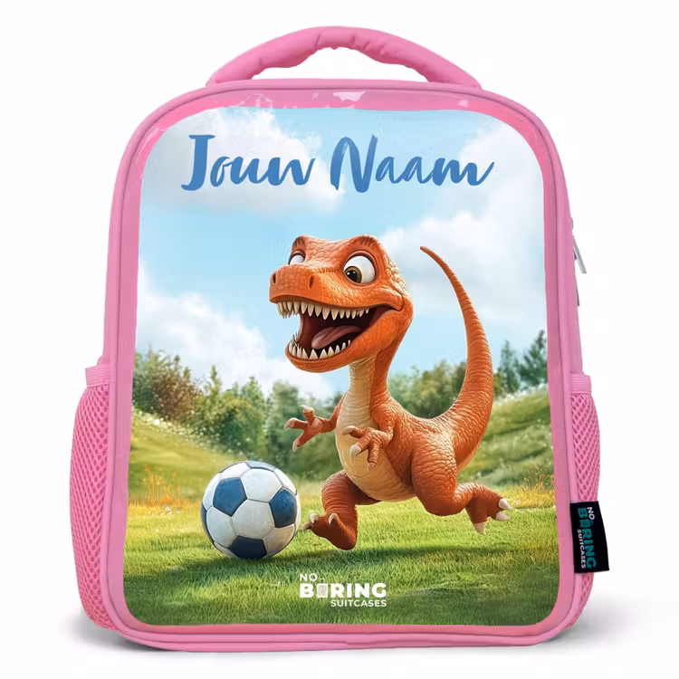 Kinderrugzak met naam - Roze - Voetbal - Dino - Sport — 1