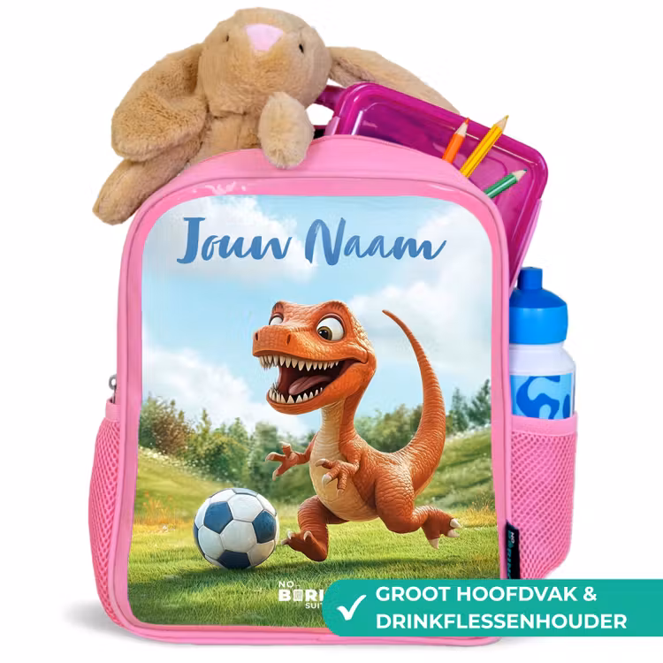 Kinderrugzak met naam - Roze - Voetbal - Dino - Sport — 2