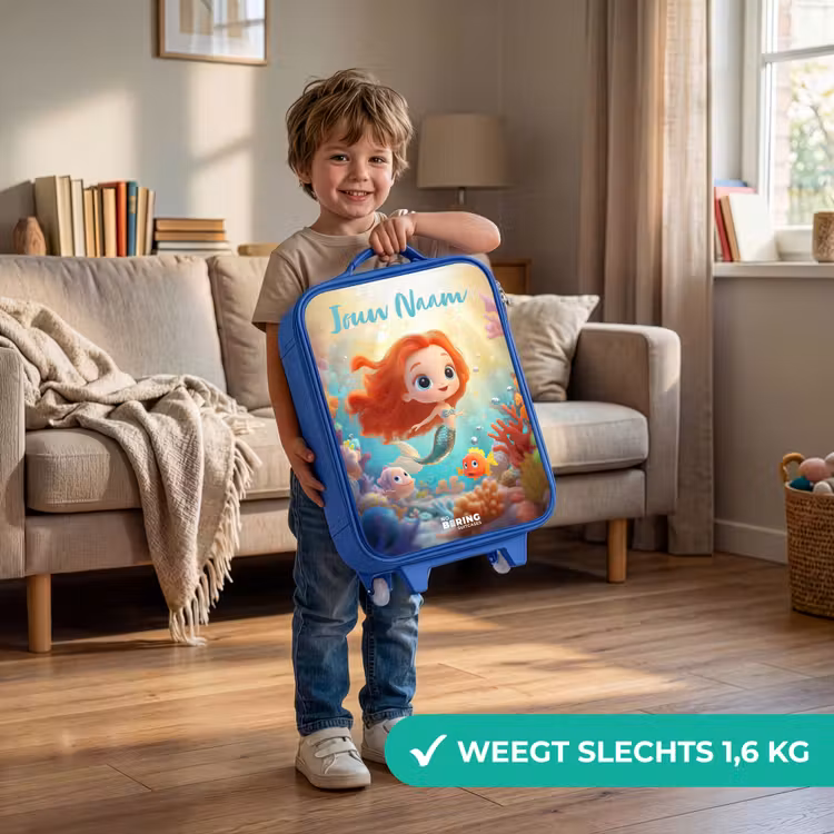Kinderkoffer met naam - Blauw - Zeemeermin - Vissen - Koraal — 2