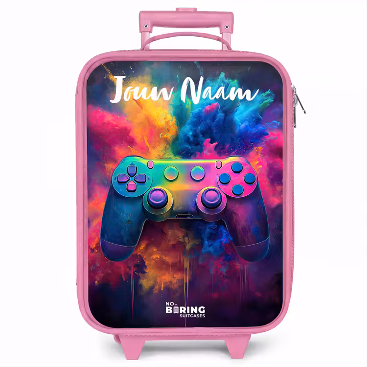 Kinderkoffer met naam - Roze - Game - Controller - Kleurrijk - Explosie — 1