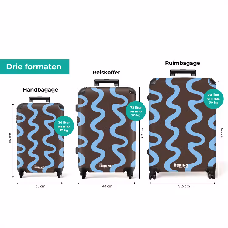 Koffer - Kronkelende lijnen - Blauw - Bruin - Minimalistisch — 8