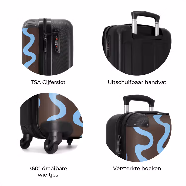 Koffer - Kronkelende lijnen - Blauw - Bruin - Minimalistisch — 7