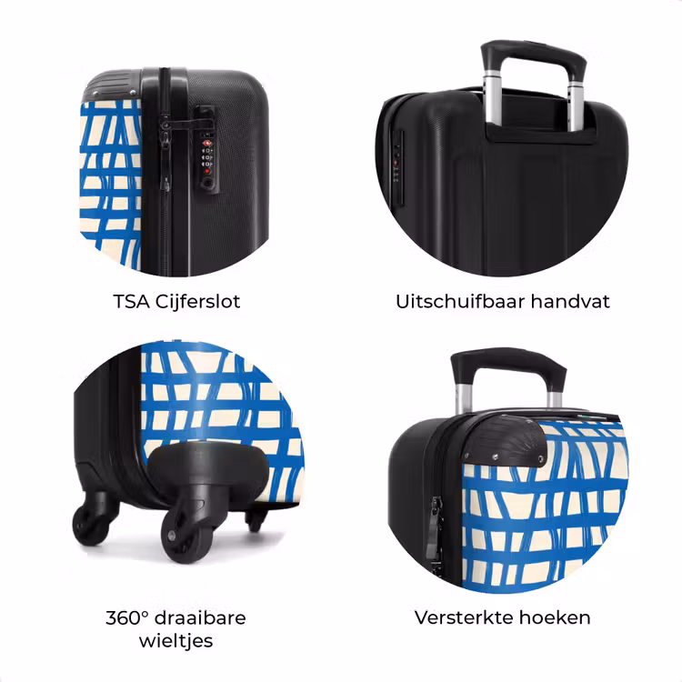 Koffer - Ruitpatroon - Blauw - Crème — 7