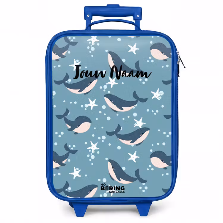 Kinderkoffer - Blauw - Walvissen met zeesterren patroon blauw — 1
