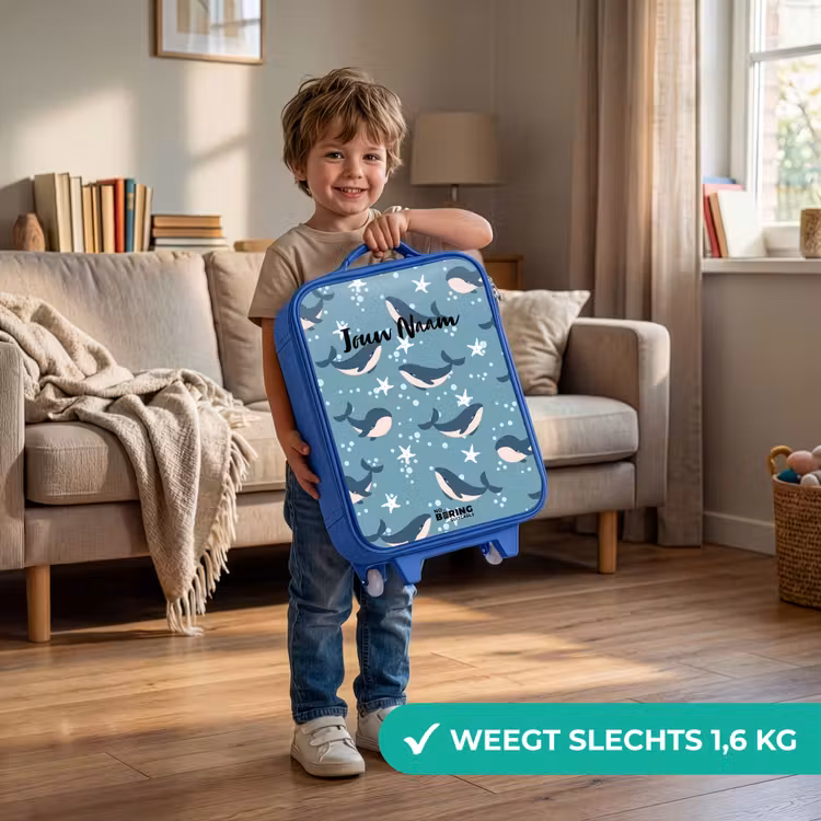 Kinderkoffer - Blauw - Walvissen met zeesterren patroon blauw — 2