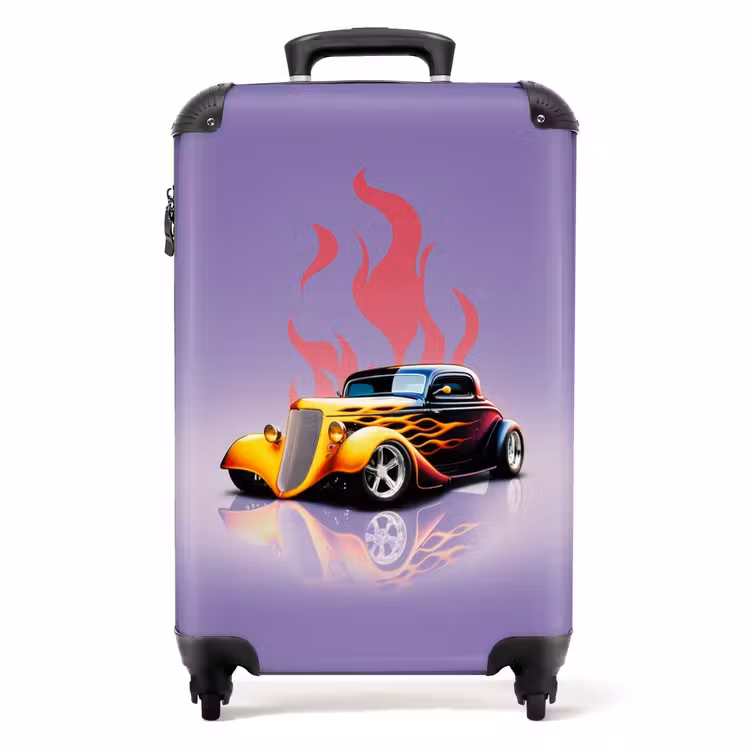 Koffer - Gele auto met roze vlammen — 1