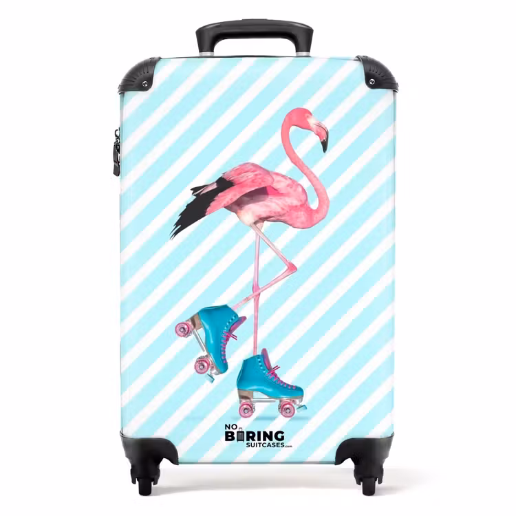Koffer - Gestreepte flamingo op rolschaatsen — 1
