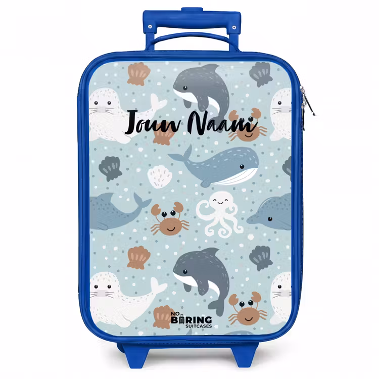 Kinderkoffer - Blauw - Zee dieren patroon kleurrijk — 1
