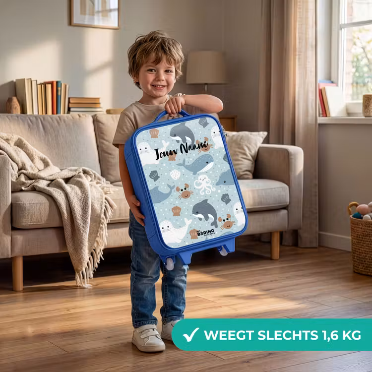 Kinderkoffer - Blauw - Zee dieren patroon kleurrijk — 2