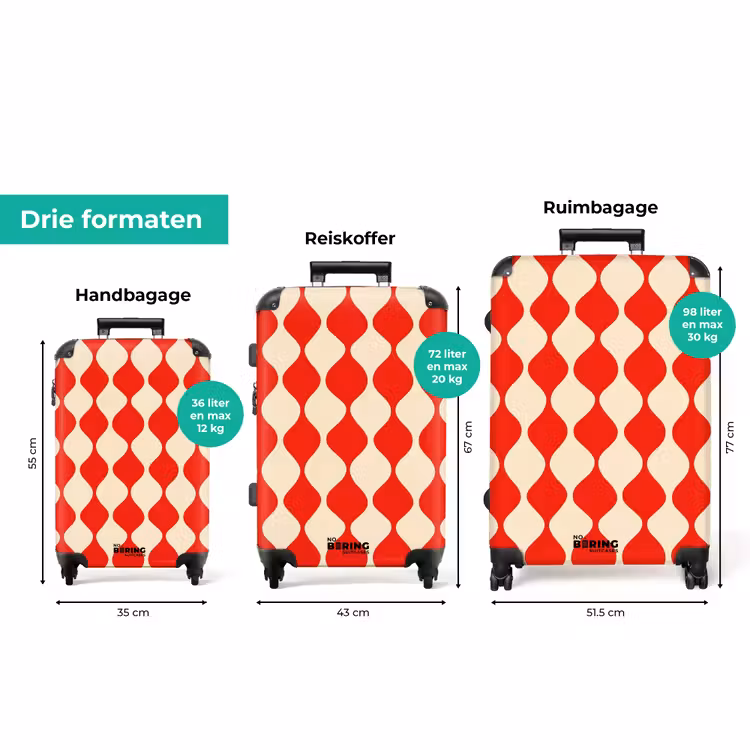 Koffer - Golvend patroon - Retro - Rood - Beige — 8