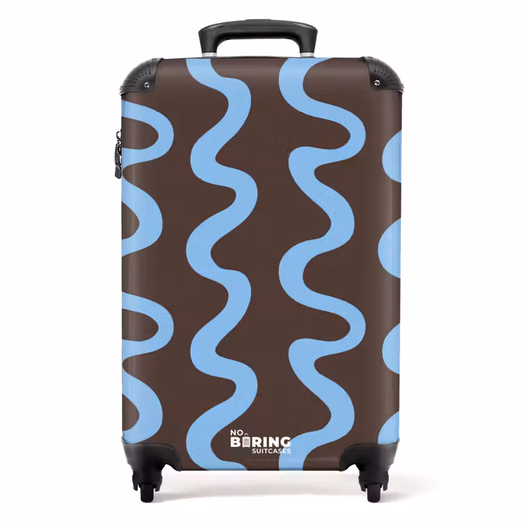 Koffer - Kronkelende lijnen - Blauw - Bruin - Minimalistisch — 1