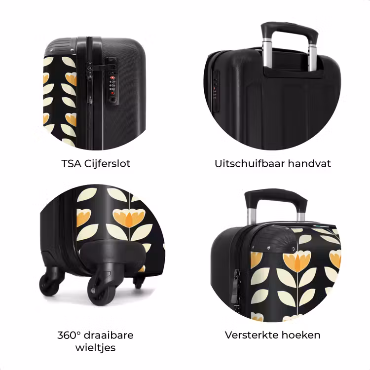 Koffer - Retro - Bloem - Zwart - Okergeel — 7