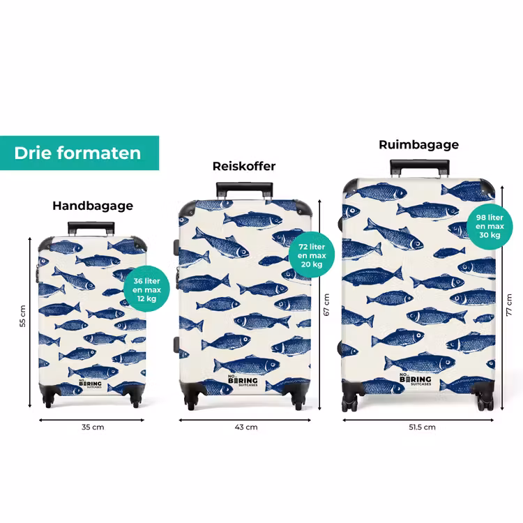 Koffer - Vissen - Patroon - Blauw - Wit — 8