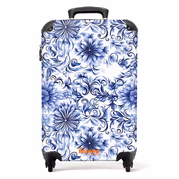 Koffer - Bloemen - Blauw - Patroon - Wit — 1