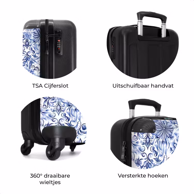Koffer - Bloemen - Blauw - Patroon - Wit — 7