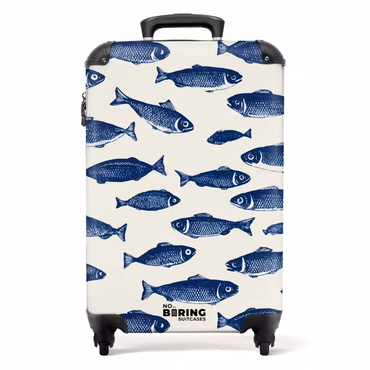 Koffer - Vissen - Patroon - Blauw - Wit — 1