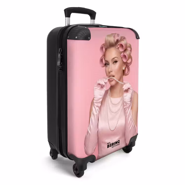 Koffer - Vrouw - Roze - Parelketting - Krulspelden — 2