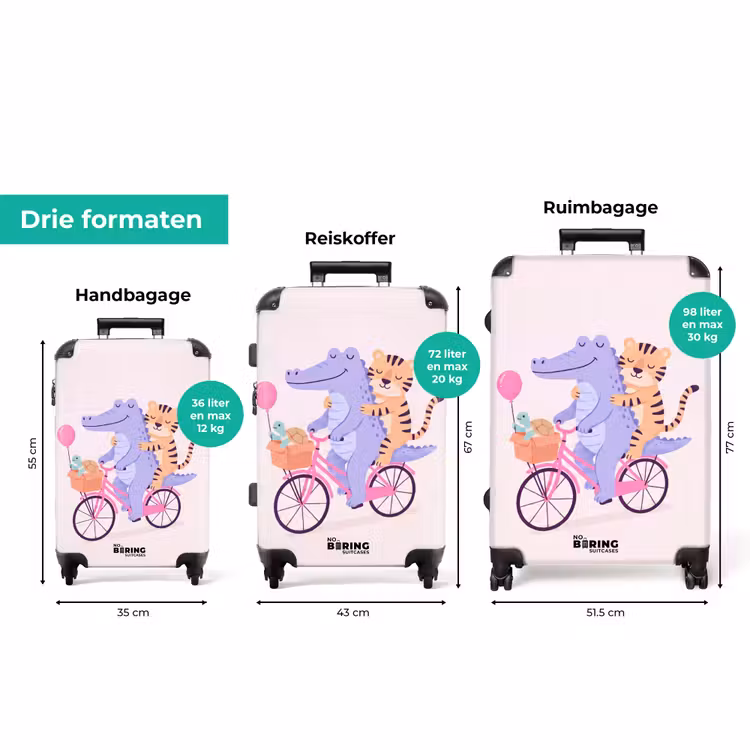 Koffer - Dieren - Fiets - Vriendschap - Illustratie - Roze — 3