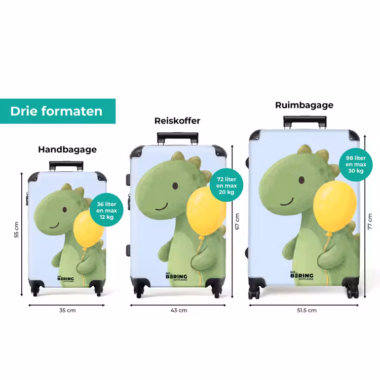 Koffer - Dinosaurus - Ballon - Kinderkamer - Illustratie - Groen — 3