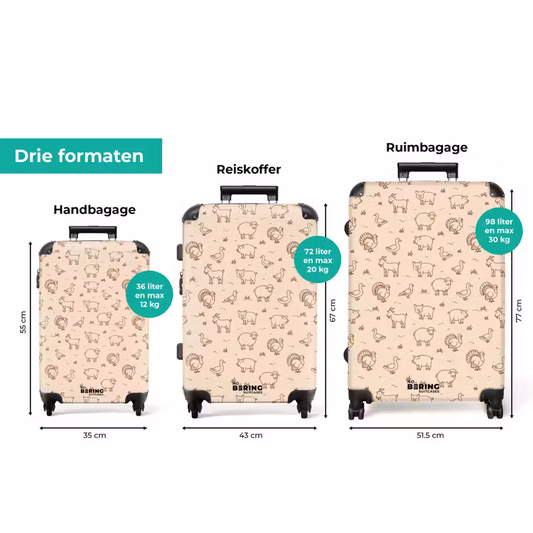 Koffer - Dieren - Patroon - Boerderij - Minimalistisch - Beige — 3
