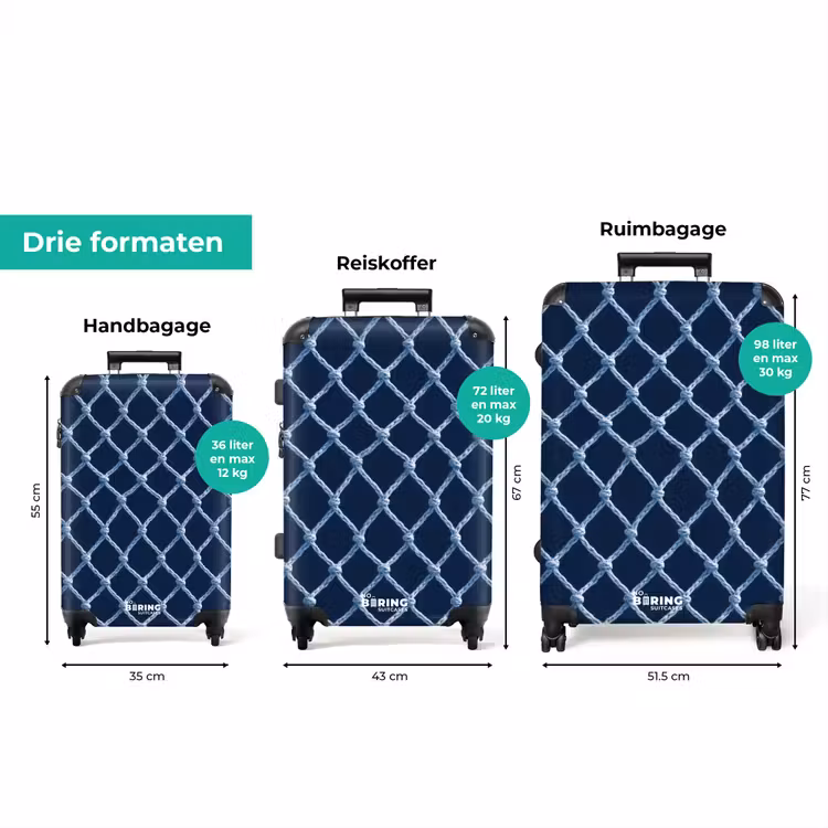 Koffer - Visnet - Touw - Patroon - Marineblauw — 3